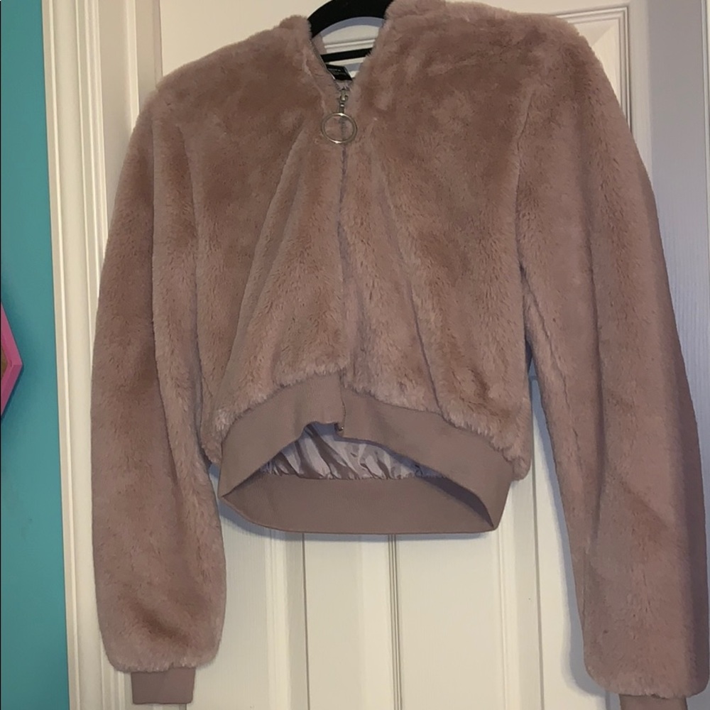 Pink Cropped Fuzzy Jacket